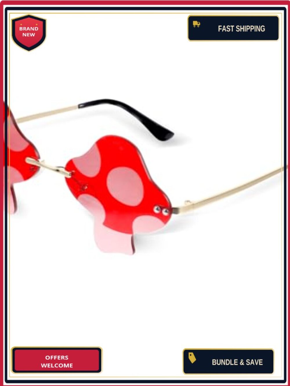 Mushroom Shaped Sunglasses Metal Plastic Rimless Retro Cosplay Eyewear